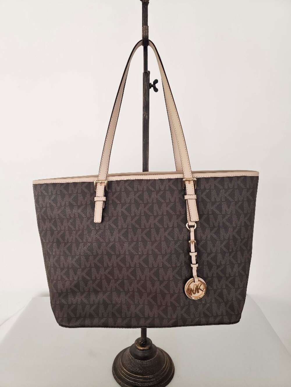 MICHAEL KORS Jet Set Travel Bag Zip Signature Brown monogram 38H9GTVT3B